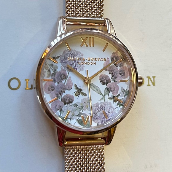 Olivia Burton Enchanted Garden Watch With 30mm White Floral Face & MeshBracelet - Picture 7 of 12